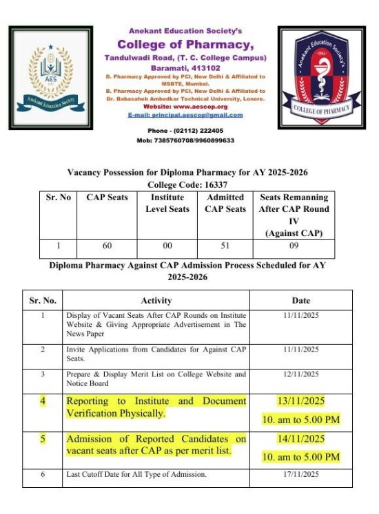 ACAP Admission Schedulde D.Pharmacy